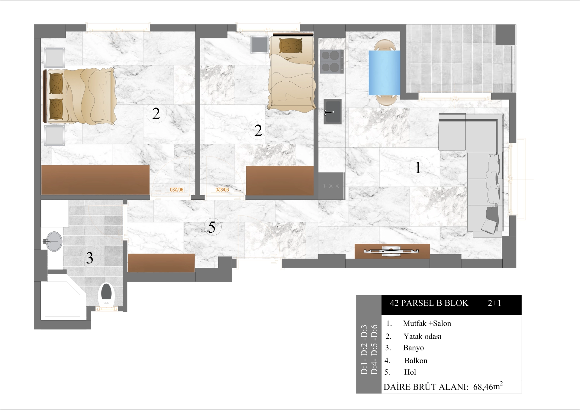 42 Parsel B Blok 2+1 Kat Planı