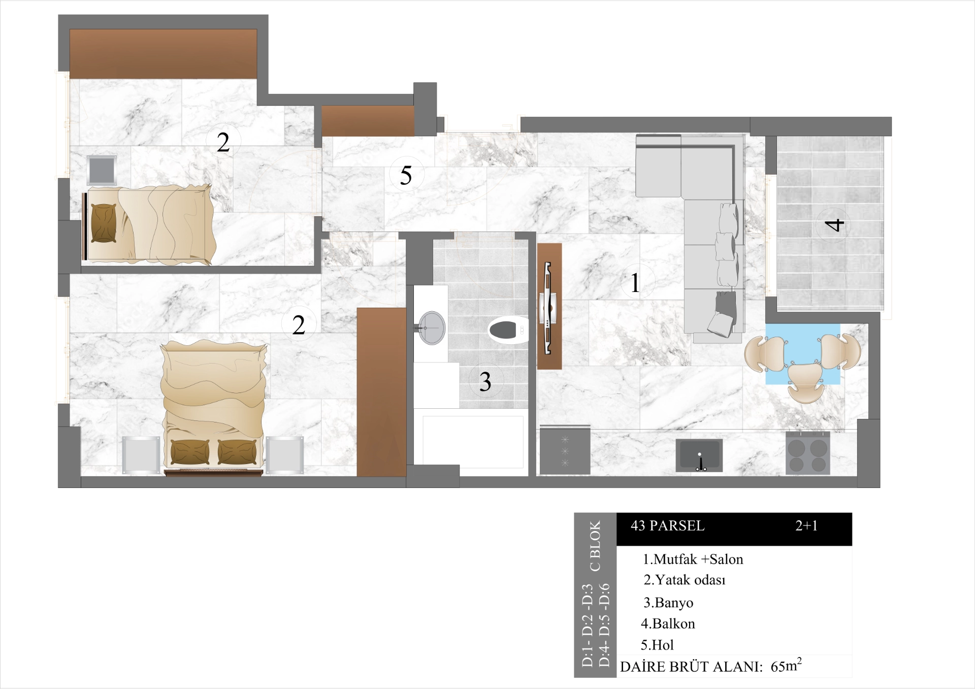 43 Parsel C Blok 2+1 Kat Planı